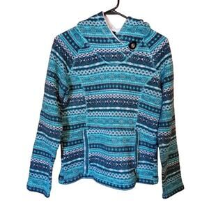 Koppen Womens Size L Hoodie Sweater Pullover Green Fair Isle Sherpa Lined